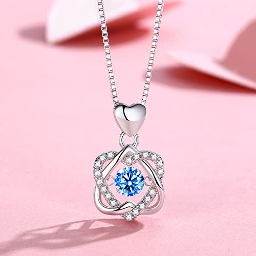 Dancing Heart Necklaces for Women Gifts, Love Pendant Necklace with Diamonds Birthstones from Swarovski,Sterling Silver 18K White Gold Plated, Blue White Rose Gold Charms