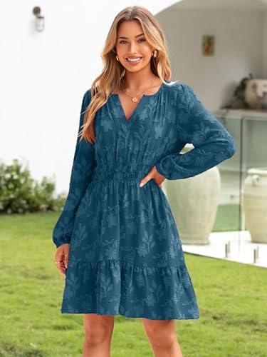 Image of BerryGo Womens Long Sleeve Mini Dress Casual A Line Flowy Loose Vacation Party Babydoll Fall Short Dresses with Pocket