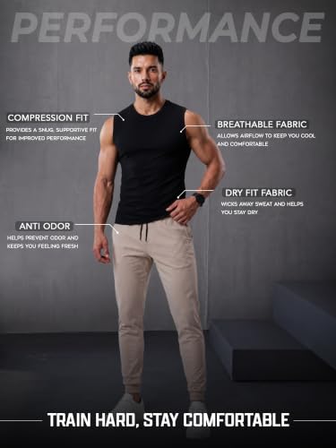 Image of CHKOKKO Gym Sleeveless T Shirt for Men Workout Compression Tanktop Sando Cut Sleeves Tees Gym Vest for Man Athletic Dry Fit for Sports Fitness & Exercise