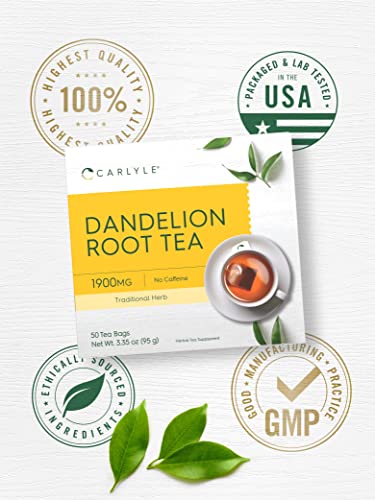 Dandelion Root Tea | 50 Tea Bags | Caffeine Free | Vegetarian, Non-Gmo & Gluten Free Herbal Tea Supplement | By Carlyle #TOP4