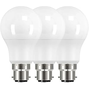 B22 Bayonet LED Dimmable Light Bulb, 60W, Daylight – 6500K, 7.3W – 60 Watts Equivalent/Replacement, B22 BC GLS Light Bulbs, Energy Saving, 806 Lumen, Pack of 3