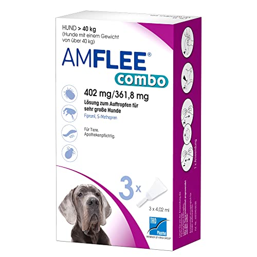 AMFLEE combo Flohmittel mit Fipronil & (S)-Methopren für Hunde, 402 mg/361,8 mg Lösung zum Auftropfen für Hund über 40 kg, 3 Einzeldosis-Pipetten Cover