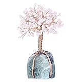 mookaitedecor Rose Quartz Crystal Tree, Raw Crystals Fluorite Base Bonsai Money Tree for Wealth and Luck