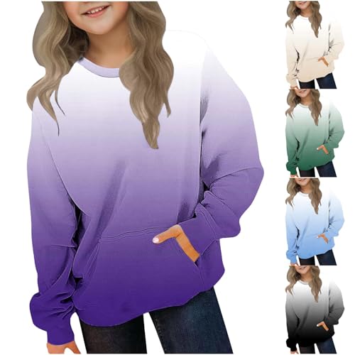 Girls Gradient Crewneck Sweatshirt Long Sleeve Loose T-Shirts Kids Casual Pullover Tee Tops with Pocket for Boys 2-12 Years2