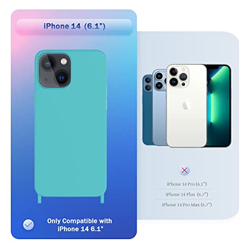 Image of Compatible with iPhone 14 Case with Lanyard Crossbody iPhone Case with Strap Adjustable Shockproof Drop Protection Silicone Phone Cover for iPhone 14 6.1'' Sea Blue
