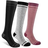 SONORAN Bamboo Viscose Compression Socks for Women & Men (3 Pairs) 15-20 mmHg Knee High Support for Nurses, Travel, Pregnant S/M（Black&Gray&Pink）