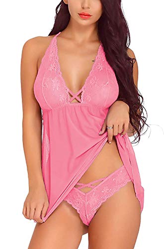 Mini babydoll en polyamide et spandex extensible, ensemble nuisette florale confortable rose