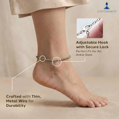 Image of Chitshakti Original Certified Pyrite Anklet - 2mm | Raw Natural Pyrite Stone Payal for Wealth, Luck & Protection | Money Magnet Crystal Anklet | Spiritual Healing Jewellery Gift for Women