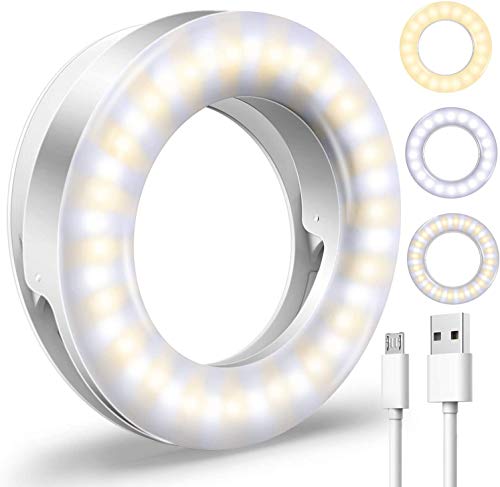 Upgraded Selfie Light for iPhone 3 Lighting Modes Rechargeable Adjustable Brightness 40 LED Ring Light Clip on Phone Camera LED Light Portable Led Circle Light