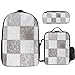 Weißes graues quadratisches Gitter Blaues und weißes Porzellan Schulranzen-Set 3-teilig Bookbag Leichter College-Rucksack mit Lunchpaket und Federmäppchen 17-Zoll-Laptop für Jugendliche