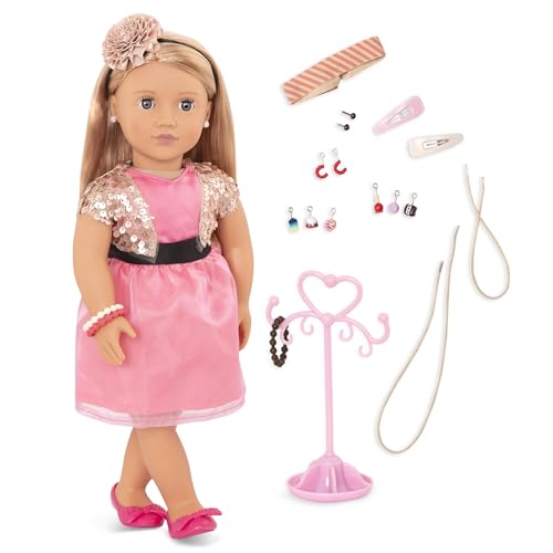 Our Generation – Audra – 46 cm-Puppe mit Ohrringen – Braunes Haar & Blaue Augen – Schmuck-Accessoires – Vorgetäuschtes Spiel – Spielzeug für Kinder ab 3 Jahren