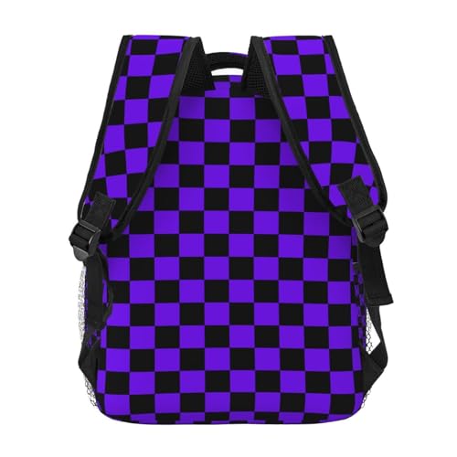 Blue Black Checkered Chessboard Flag Backpack Large Capacity Lightweight Casual Travel Sports Backpack 11.4X7.8X15.7 inch4