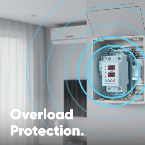 Image of AZIOT Automatic Over & Under Voltage Protector 40A | Adjustable Voltage & Reconnect Delay Settings | LED Display | Single Phase 230V | Auto Recovery Protection | DIN Rail Mounted for Home & Office