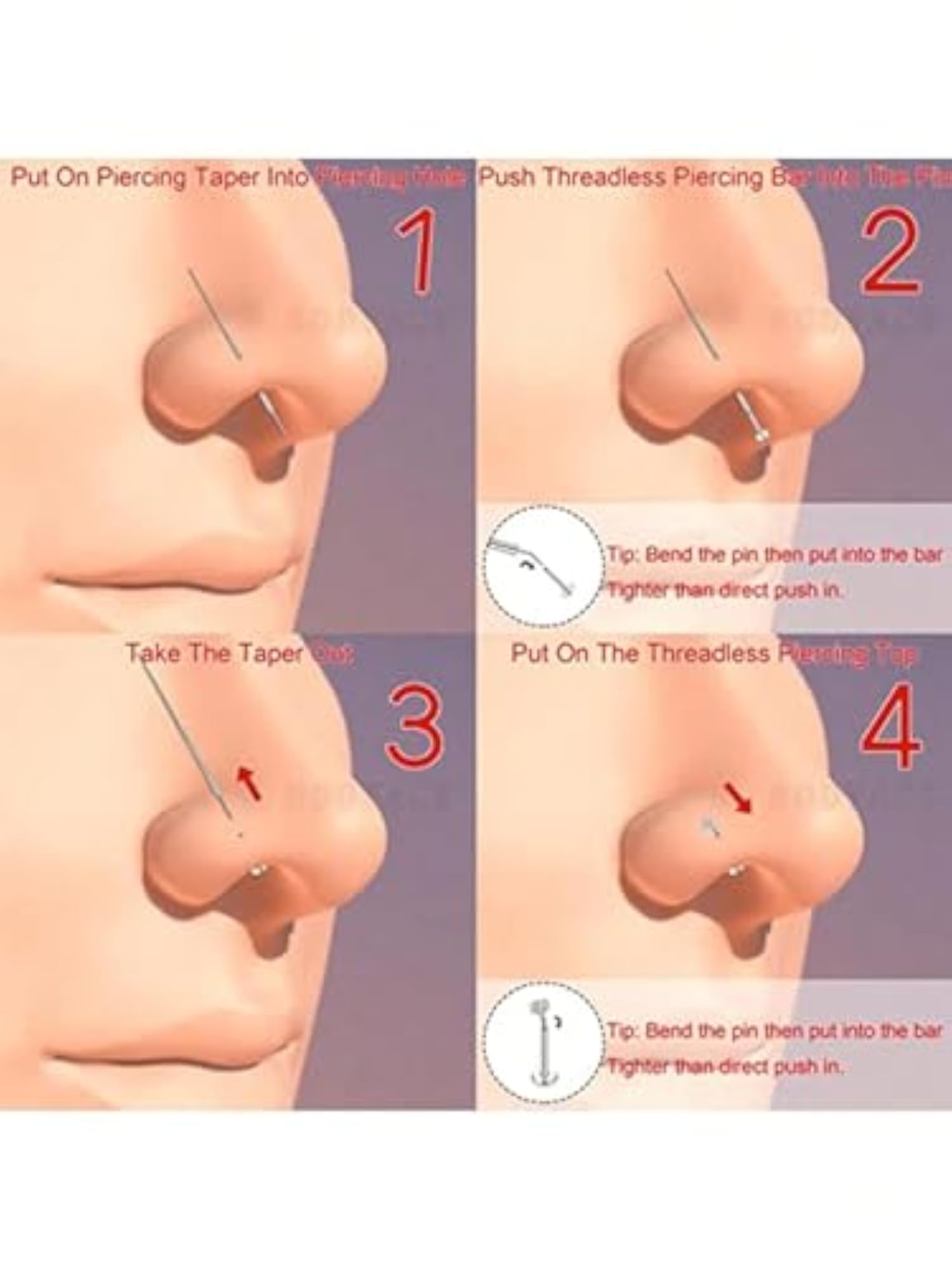 6pcs 18G Cordless Nose Piercing Rings, Opal Stainless Steel
