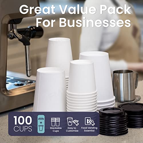 image for Fit Meal Prep [100 Pack] 8 Oz Disposable Paper Coffee Cups with Black 