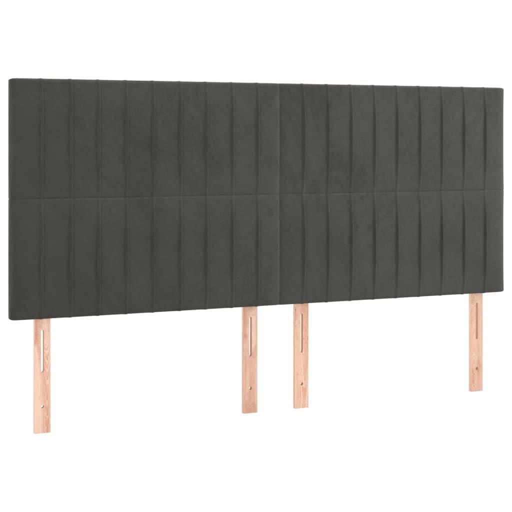 Aksamit z regulowanym zagłówkiem LED 160 x 200 Szary | Łóżko kontynentalne z materacem i LED 160x200 szary aksamit regulowany zagłówek sprężyny kieszeniowe