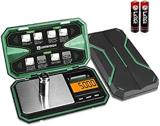 UNIWEIGH Travel Digital Pocket Scale 200g x 0.01g, Digital Gram Scale, Mini Food Scale with 50g Calibration Weight for Kitchen, Coffee, Herb, Tea, Jewelry, Coins (Battery Included)-Green
