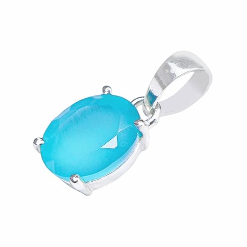 Miniatura 1 de Blue Chalcedony Stone Pendant, 925 Sterling Silver Pendant Necklace For Women, Natural Gemstone Pendant Necklace, Solitaire Pendant