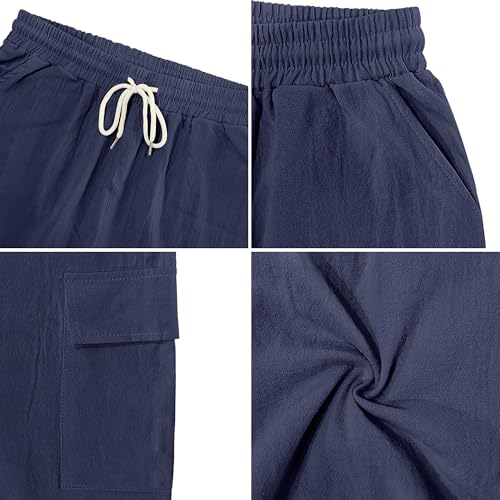 Image of Mens Linen Shorts Casual Drawstring Elastic Waist Cargo Vacation Lightweight Breathable Summer Beach Shorts for Men