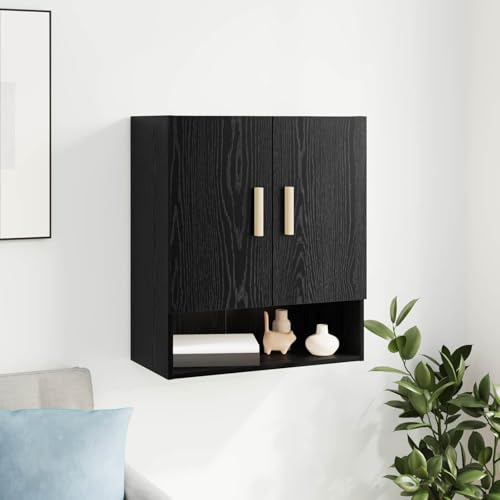Armoire murale noire aspect chêne avec 2 compartiments et porte - 3
