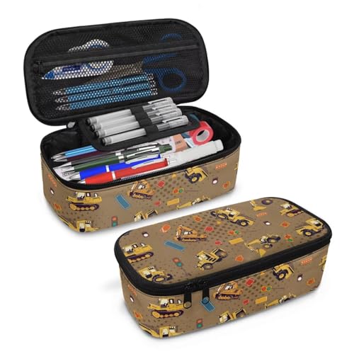 Image of Kids Pencil Case for Boys 6-8 Excavator Print Pencil Pouch Large Capacity Portable Pen Bag with Handle Strap for Back to School