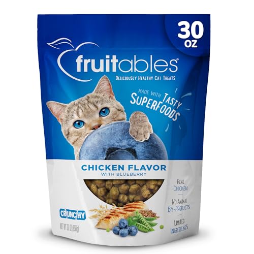 Fruitables Cat Treats Crunchy Cat Treats Packed with Protein Healthy Low Calorie Free of Wheat, Corn and Soy Made with Real Chicken and Blueberry 30 Ounces