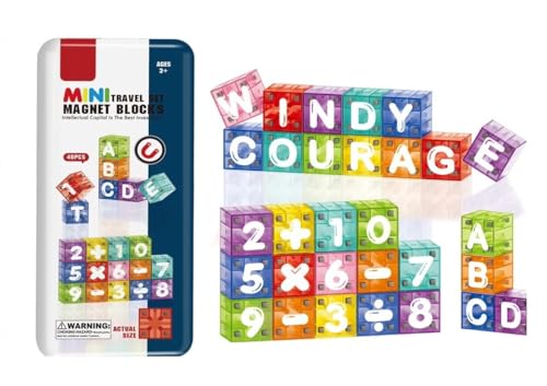 Mini Magnetic Alphabets Numbers Blocks 40 Pcs | Magnetic Travel Size Building Cubes with Storage Iron Box | STEM Education Travel Toy | Compact Math Learning School Activity Ramadan Eid Gift