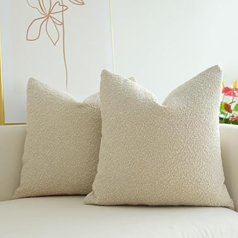 JOJUSIS Pack of 2 Textured Boucle Throw Pillow Covers Accent Solid Pillowcovers Home Decor 18 x 18 Inch Beige Cover