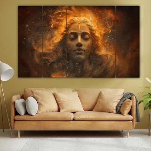 Image of Maxstone Adiyogi Shiva Shiv Meditating Wall Painting for Living Room, Bedroom, Office, Hotels,Drawing Room Wooden Framed Digital Painting (30x60 inch) M1405