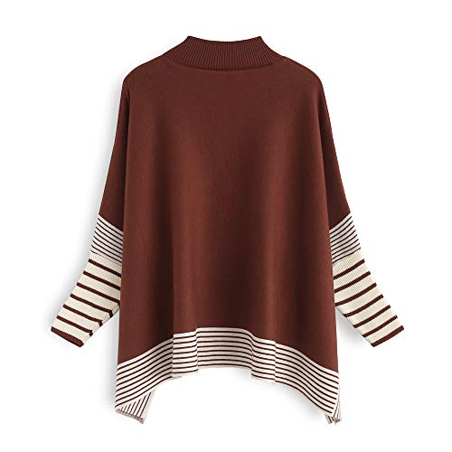 CHICWISH Women's Caramel Striped Oversize Soft Knit Cape Sweater Pullover, Size S-M