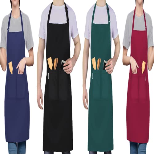 LEFUNDA® 4 Cooking Waterproof Apron with 3 Pockets Adjustable BBQ Long Straps for Men Women Kitchen Restaurant Café