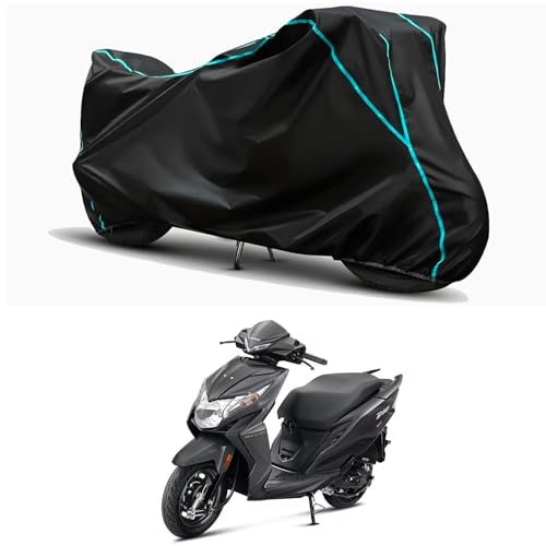 Image of Waterproof Bike Body Cover Compatible for | Honda Dio DLX | Taffeta Fabric, Sky Piping Design, Bottom Elastic Fit | Dustproof, Sun UV & Rain Protection for All Weather.