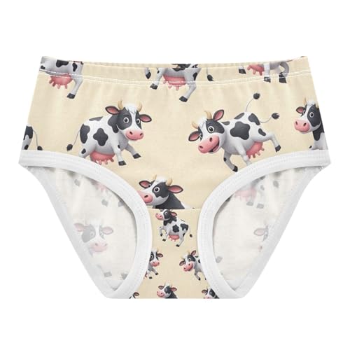 Panties for Girls, Black White Cows Beige Toddler Briefs, Cotton Underwear for Girls, 2T–8 Years