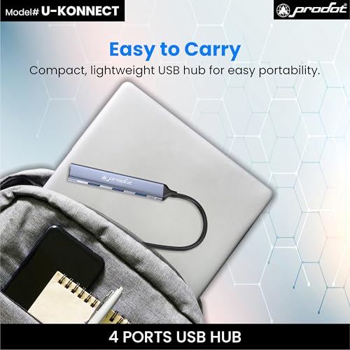 Image of ProDot U-Konnect 4-Port USB Hub, Multiport Adapter with 1 x USB 3.0 & 3 x USB 2.0 Ports, 5 Gbps Fast Data Transfer, Compact Plug & Play USB Splitter for MacBook, Laptop, PC (Aluminum, Silver)