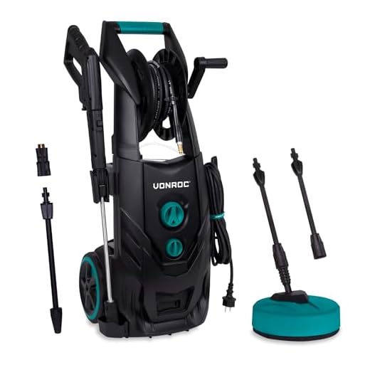 VONROC PRO Hogedrukreiniger V25-2 – 2500W – 195 bar – 468 l/h – Duurzame inductiemotor – Incl. 8m slang, slanghaspel, terrasreiniger, reinigingstank en meer