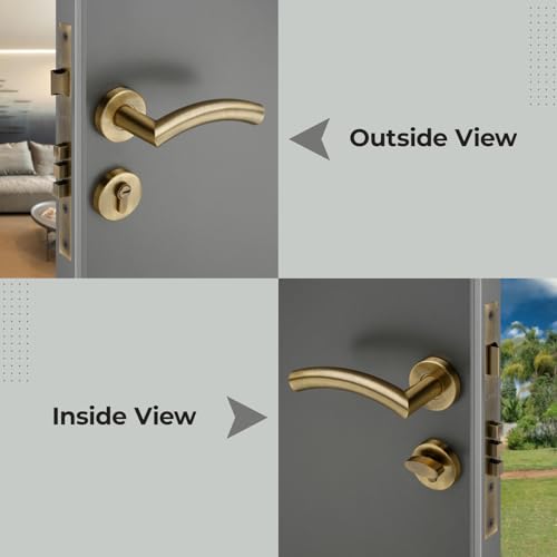 Image of LAPO Mortise Door Lock for Home Main Door & Bedroom with Handle - 50x85mm Body - 3 Brass Keys - Heavy-Duty 70mm Cylinder - Left-Right Fit 30-50mm Door Home Office Hotel | Antique Finish | CMH-5T
