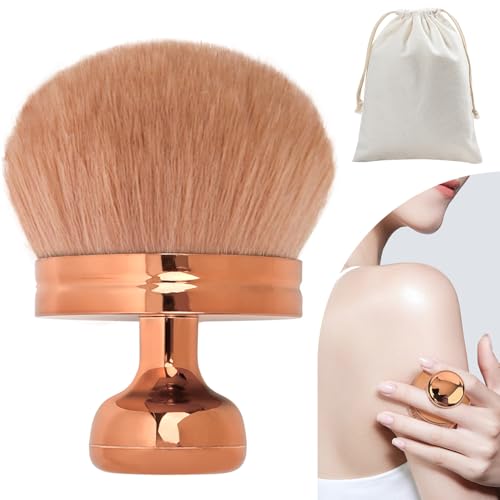 VLYX Pinceau Maquillage Corps Extra Large pour Autobronzant, Kabuki Ovale 3,1 pouces, Applicateur à Large Tête pour Visage, Cou, Dos, Jambes, Usage Humide & Sec avec Sac à Cordon (Rose Gold Foncé)