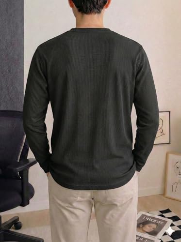 Image of Mack Jonney Men's Striped Ribbed Black Full Sleeve T-Shirt | Premium Soft Stretch Fabric | Casual Wear Round Neck Tee-M6296