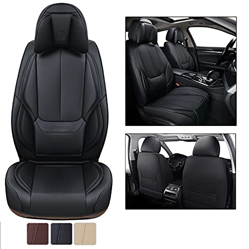 Coverado Car Seat Covers 5 Pieces, Full Set Universal Seat Covers For Cars, Waterproof Nappa Leather Auto Seat Protectors With Head Pillow, Car Interiors Fit For Most Sedans Suv Pick-Up Truck, Black #TOP6