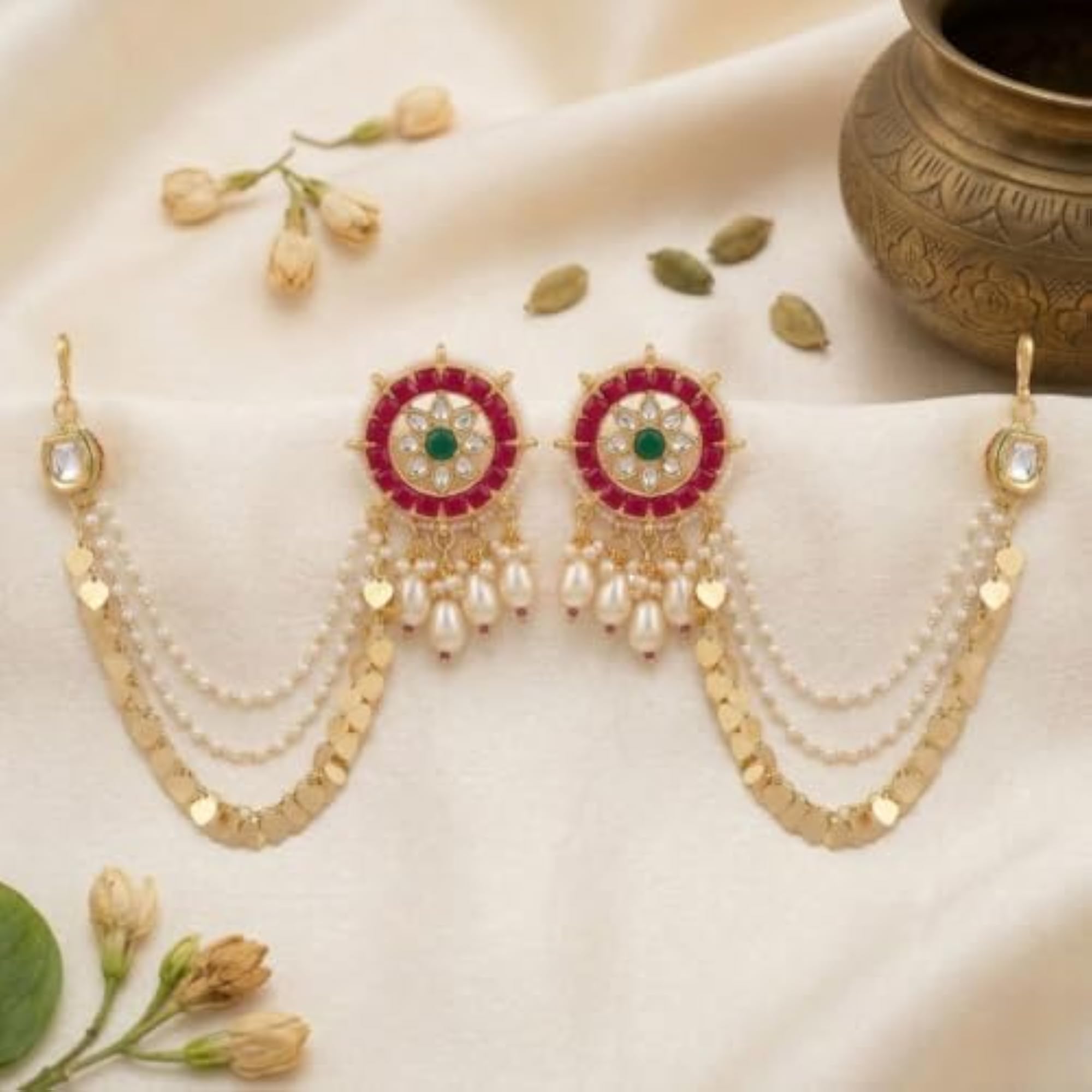 Traditional Ruby and Kundan Studded Statement Stud Earrings