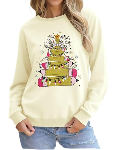 Christmas Sweatshirts for Women Funny Christmas Tree Xmas Cute Graphic Long Sleeve Shirt