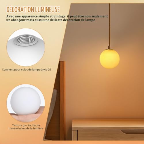 VILLCASE Abat-Jour Globe G9 en Verre Dépoli - Diamètre 8cm pour Lustre Suspension – vue 6