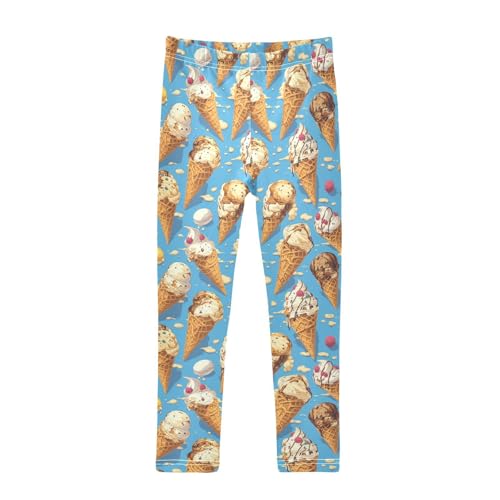 Ice Cream Cartoon Food Blue Girls Casual Leggings for Kids Printed Long Pant Bottoms Stretch and Soft
