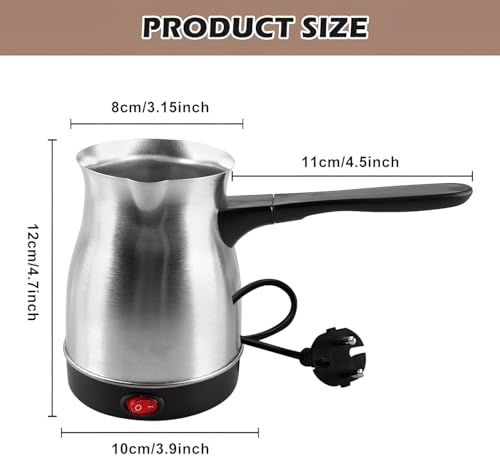 Image of Elegant Electric Turkish Coffee Maker, 600ml Stainless Steel Kettle, Tea, Coffee, Milk, Melted Butter, Water Boiler with Power Switch, Coffee Maker Pot