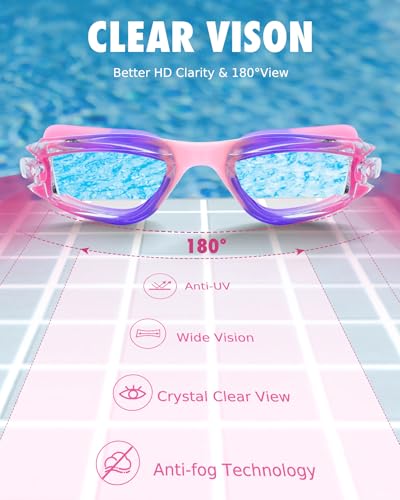Image of aegend Kids Swim Goggles, Pack of 2 Swimming Goggles for Children Boys & Girls Age 3-9, Silicone Nose Bridge, Clear Vision, Easy-Adjustable Strap, UV Protection, Anti-Fog, No Leaking, Aqua&Pink-Purple