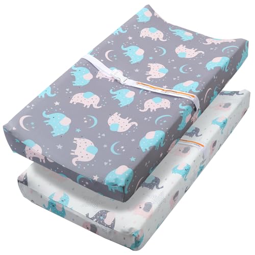 Image of FHMJYH Changing Table Pad Cover Elastic Changing Pad Cover Premium Baby Changing Pad Cover 2 Pack for Boys Girls Soft and Comfortable (Size Image)