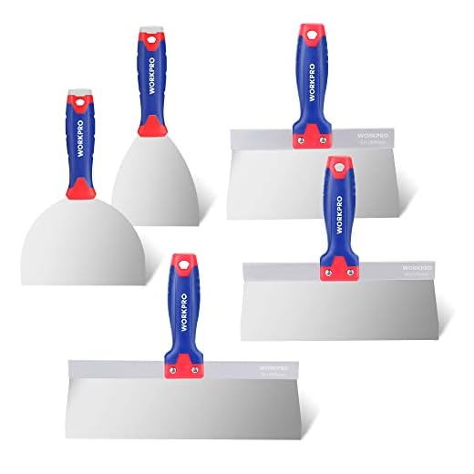 WORKPRO Putty Knife, Stainless Steel Drywall Taping Knives Plaster Tools Set, Alloy Metal Hammer End and 4", 6'', 8'', 10'', 12'' Blades, Paint Scraper Tools Wallpaper Remover for Drywall Repairing.
