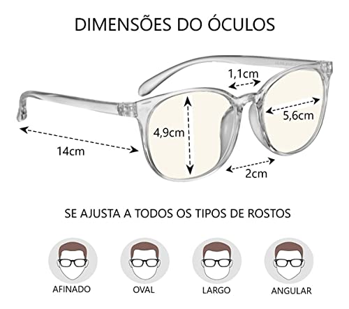 Óculos Redondos Transparente Anti Luz Azul para Mulheres Proteção Visual em Computadores e Celulares