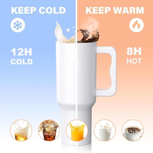 Image of NYRWANA 1200ML Stainless Steel Tumbler - Hot & Cold | Double Insulated Travel Mug with Handle, Leak-Proof Lid & 2 Straws | Dishwasher Safe | Fits Cupholders | Ideal for Gym, Travel & Office (White)