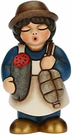 THUN – Presepe 2022 – Statuina Presepe Salumiere in Ceramica Decorata a Mano, Versione Vestito Blu – Linea Presepe Classico – 4,3X4,5X8 cm h